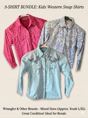 ​🤠 3-PIECE KIDS WESTERN SNAP SHIRT BUNDLE - WRANGLER & MORE!
